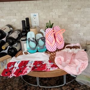 NWT Janie and Jack top, suit, Carter's flipflops